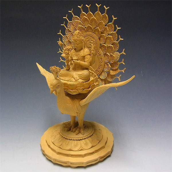 仏像 販売 龍祥-Ryusho- | 仏像や木彫り・縁起物などの販売・通販 / 榧 孔雀明王 33cm 木彫り 仏像