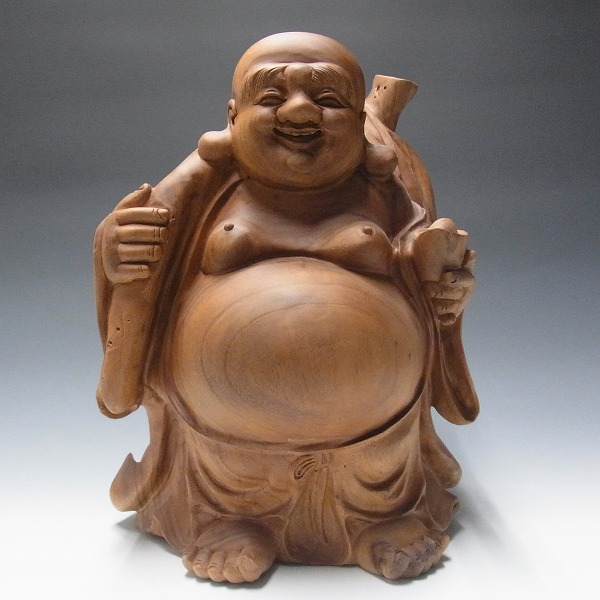 仏像 販売 龍祥 Ryusho 仏像や木彫り 縁起物などの販売 通販 楠 どっしりとした木彫りの布袋さん