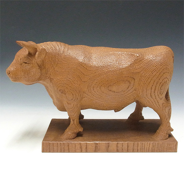 木彫り 彫刻 牛 置物 富種 古美術 - 美術品
