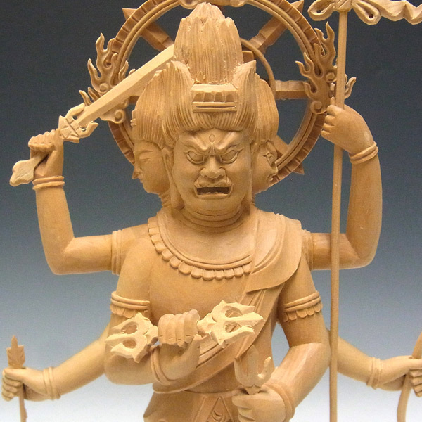 仏像 販売 龍祥-Ryusho- | 仏像や木彫り・縁起物などの販売・通販 / 柘植 三宝荒神 立像 28cm 木彫り 仏像