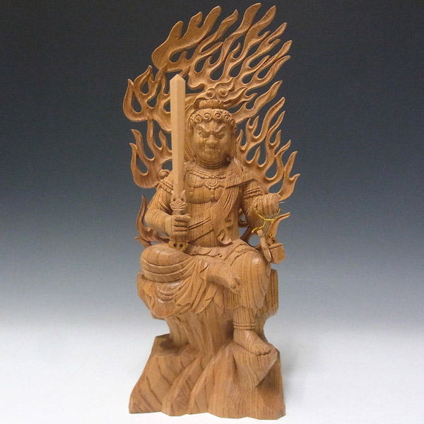 欅 不動明王 半跏像 33cm 木彫り 仏像